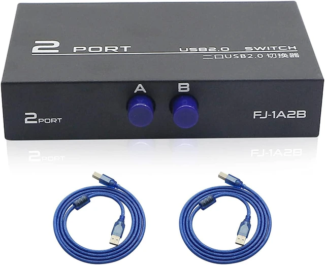 Main image of QIANRENON USB Switch Bundle for Manual Printer Switch, 2-Port USB 2.0 Switch Adapter for USB Device Port Sharing Between 2 Computers (2 Switch),with 2 Pack USB 2.0 Male Cable