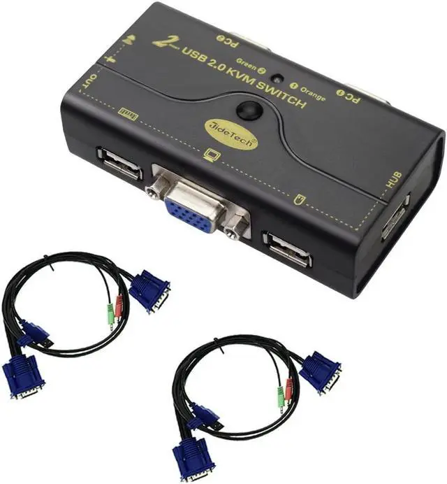 Main image of 2 Port USB 2.0 VGA KVM Switch Up to 2048x1536 Resolution with USB Hub and Audio for PC or Monitor Switching
