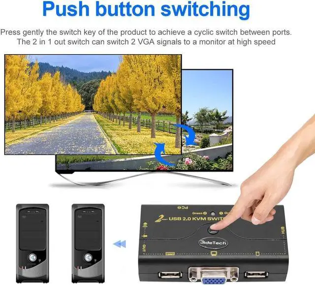 Alt view image 6 of 7 - 2 Port USB 2.0 VGA KVM Switch Up to 2048x1536 Resolution with USB Hub and Audio for PC or Monitor Switching