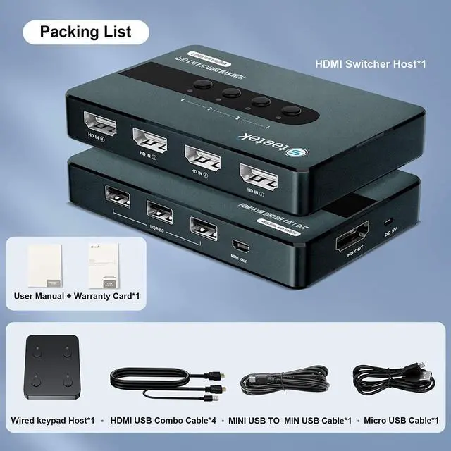 Alt view image 7 of 7 - HDMI KVM Switch 4 Computers 1 Monitor, Wired Remote & Button Switching, KVM Switches with UHD 4K@30Hz, 3 USB 2.0 Hub, 4 Port KVM Switch for 4 Computers Share 1 Monitor and 1 Set of Keyboard Mouse