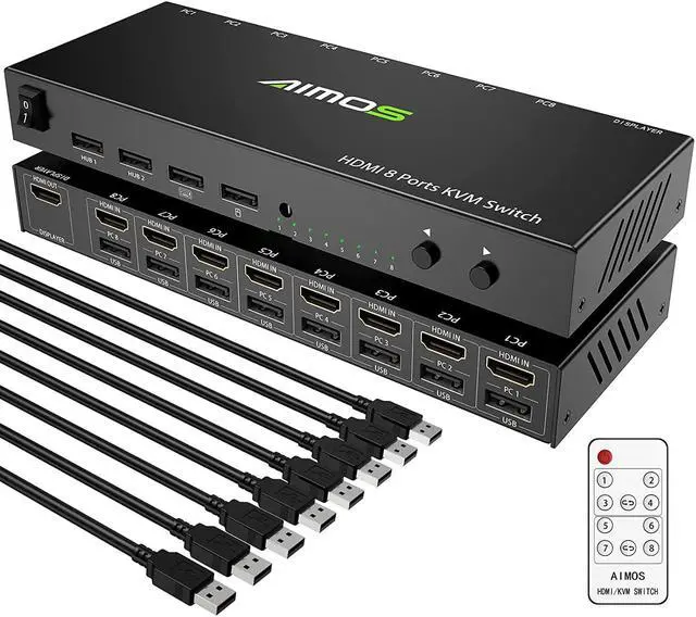 Main image of Ennovor HDMI KVM Switch, 8 in 1 Out USB 2.0 HDMI KVM Switcher Box Support 4K@30Hz for 8 PC Share Keyboard and Mouse, Compatible with Windows/Linux/Mac System etc