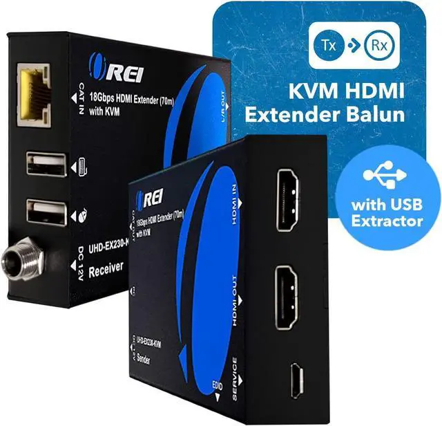Alt view image 2 of 6 - OREI 4K HDMI Extender Over Ethernet With KVM - 4K@60Hz Up To 230 Feet Over CAT 6/7 - USB 1.1 Keyboard And Mouse Support, Loop Out, Power Over Cable
