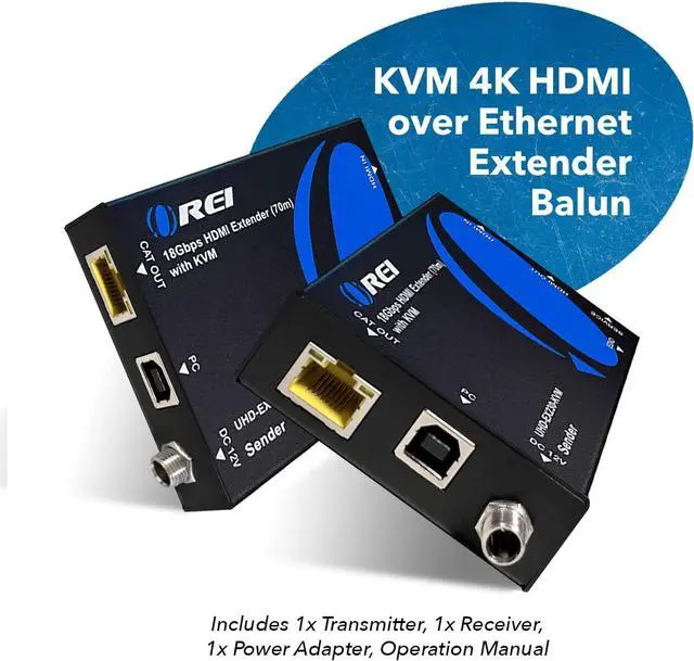Alt view image 4 of 7 - OREI KVM 4K HDMI Over Ethernet Extender Balun Over CAT6/7 Cable 4K@60Hz Upto 230 Feet - 2 USB 1.1 Ports, Supports Keyboard and Mouse USB HDMI Loop Out, Power Over Cable