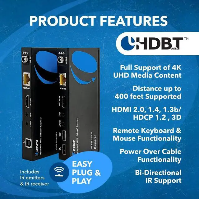 Alt view image 5 of 7 - OREI 4K@60Hz KVM HDMI Extender Over Ethernet PoC Single HDBaseT CAT5e/CAT6A/CAT7 Cable - Upto 400 feet 4:4:4 - Remote, Keyboard, Mouse, USB Control