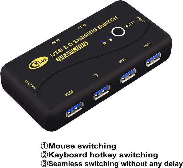 Alt view image 2 of 7 - CKLau Seamless USB 3.0 Sharing Switch Selector 4 Port 2 Computers Peripheral Switcher for PC, Printer, Scanner, Mouse, Keyboard with 2 Pack USB Cable Support Keyboard Switching and Mouse Switching