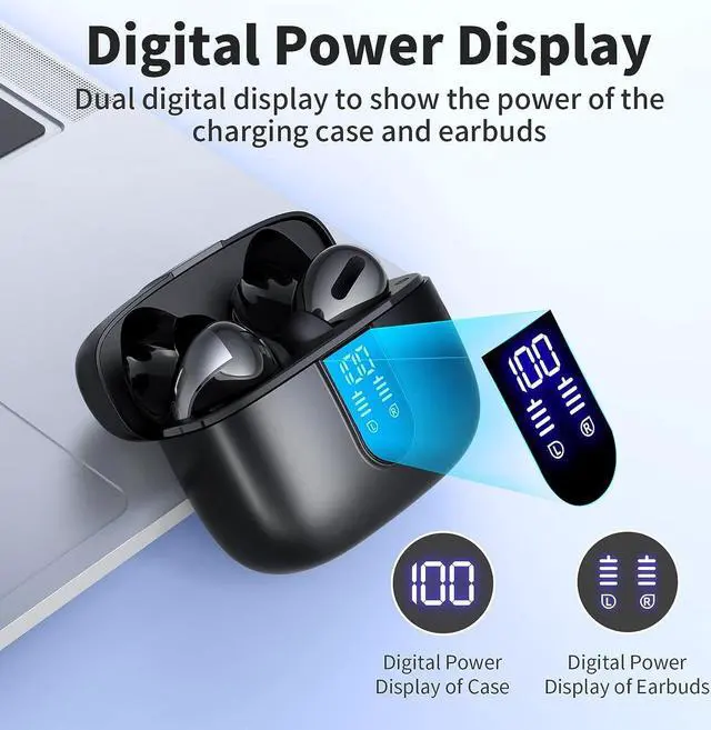Alt view image 2 of 7 - TAGRY Bluetooth Headphones True Wireless Earbuds 60H Playback LED Power Display with Wireless Charging Case IPX5 Waterproof in-Ear Earbuds with Mic for TV Smart Phone Computer Laptop Sports
