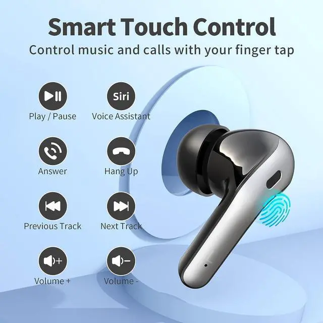 Alt view image 4 of 7 - TAGRY Bluetooth Headphones True Wireless Earbuds 60H Playback LED Power Display with Wireless Charging Case IPX5 Waterproof in-Ear Earbuds with Mic for TV Smart Phone Computer Laptop Sports
