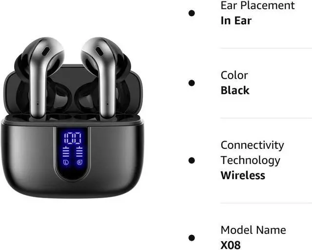 Alt view image 7 of 7 - TAGRY Bluetooth Headphones True Wireless Earbuds 60H Playback LED Power Display with Wireless Charging Case IPX5 Waterproof in-Ear Earbuds with Mic for TV Smart Phone Computer Laptop Sports