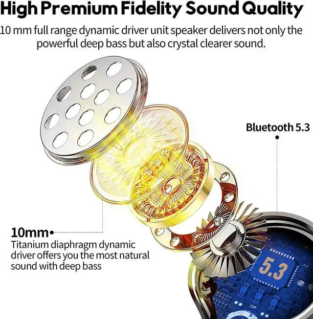 Alt view image 2 of 6 - Wireless Earbuds,Bluetooth 5.3 Ear buds Immersive Sound Hi-Fi Stereo IPX8 Waterproof Headsets Premium Deep Bass Headphones with 4 Mics Call Noise Cancelling Earphones for iOS,Android,Workout - Black