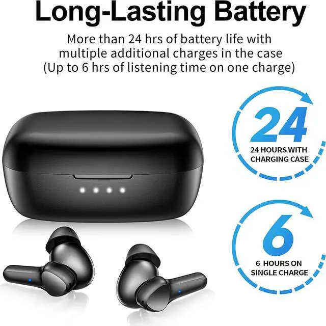 Alt view image 3 of 6 - Wireless Earbuds,Bluetooth 5.3 Ear buds Immersive Sound Hi-Fi Stereo IPX8 Waterproof Headsets Premium Deep Bass Headphones with 4 Mics Call Noise Cancelling Earphones for iOS,Android,Workout - Black