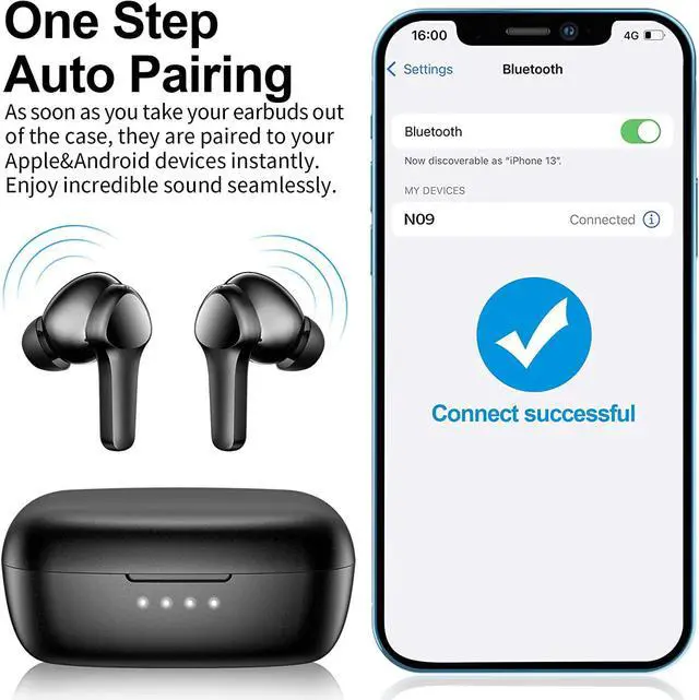 Alt view image 5 of 6 - Wireless Earbuds,Bluetooth 5.3 Ear buds Immersive Sound Hi-Fi Stereo IPX8 Waterproof Headsets Premium Deep Bass Headphones with 4 Mics Call Noise Cancelling Earphones for iOS,Android,Workout - Black