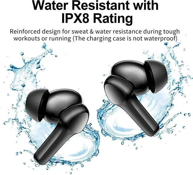Alt view image 6 of 6 - Wireless Earbuds,Bluetooth 5.3 Ear buds Immersive Sound Hi-Fi Stereo IPX8 Waterproof Headsets Premium Deep Bass Headphones with 4 Mics Call Noise Cancelling Earphones for iOS,Android,Workout - Black