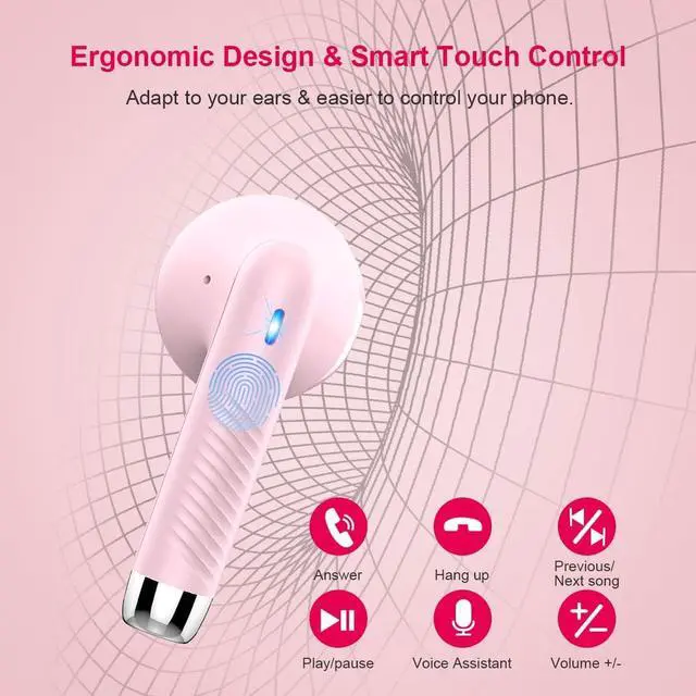 Alt view image 6 of 7 - Wireless Earbuds Bluetooth 5.4 Headphones in Ear with Noise Cancelling Mic Bluetooth Earbuds Stereo Bass IP7 Waterproof Sports Earphones 32H Playtime USB C Charging Ear Buds Pink for Android iOS