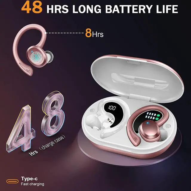 Alt view image 3 of 7 - Wireless Earbuds Bluetooth Headphones, Bluetooth 5.3 Earbuds with Immersive HiFi Stereo, 2023 New 48Hrs Wireless Ear Buds Over Ear, ENC Mic, Comfortable Sport Earhooks, IP7 Waterproof in Ear Earphones