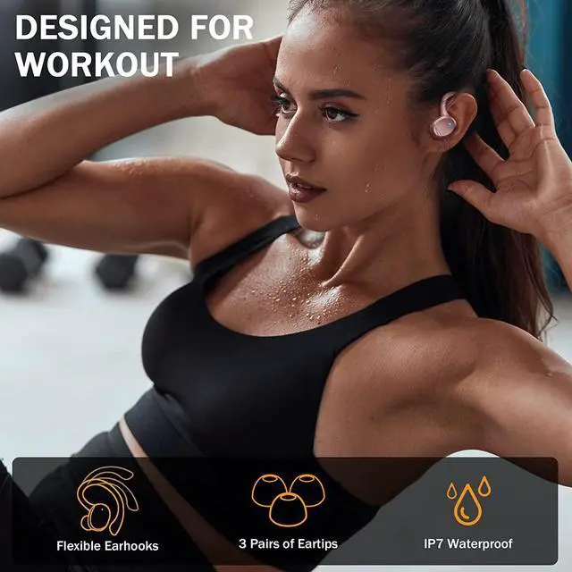 Alt view image 7 of 7 - Wireless Earbuds Bluetooth Headphones, Bluetooth 5.3 Earbuds with Immersive HiFi Stereo, 2023 New 48Hrs Wireless Ear Buds Over Ear, ENC Mic, Comfortable Sport Earhooks, IP7 Waterproof in Ear Earphones