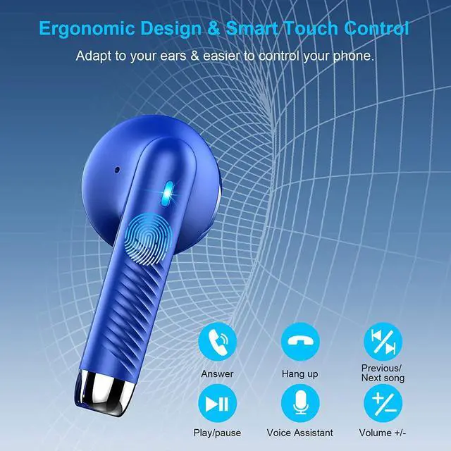 Alt view image 6 of 7 - Wireless Earbuds, Bluetooth 5.4 Earbuds Stereo Bass, Bluetooth Headphones in Ear Noise Cancelling Mic, Earphones IP7 Waterproof Sports, 32H Playtime USB C Charging Case Blue Ear Buds for Android iOS
