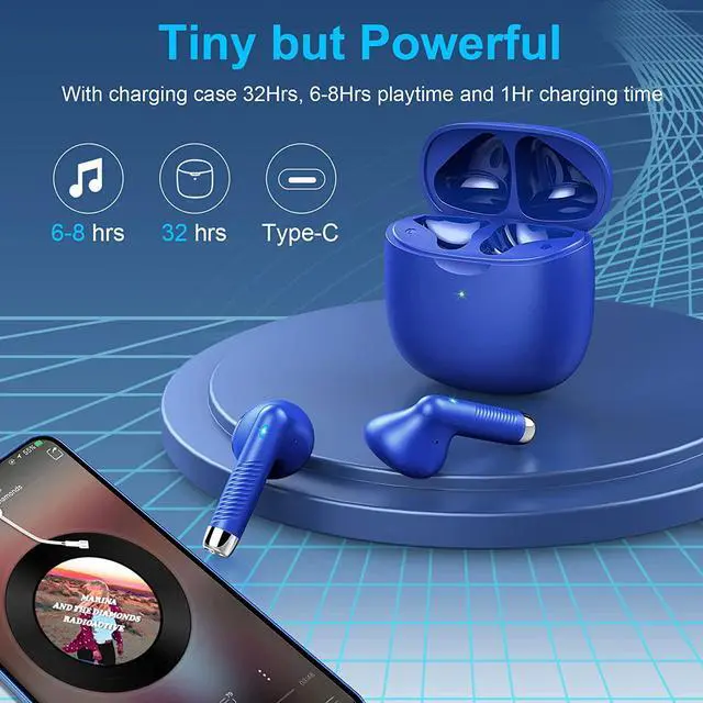 Alt view image 7 of 7 - Wireless Earbuds, Bluetooth 5.4 Earbuds Stereo Bass, Bluetooth Headphones in Ear Noise Cancelling Mic, Earphones IP7 Waterproof Sports, 32H Playtime USB C Charging Case Blue Ear Buds for Android iOS