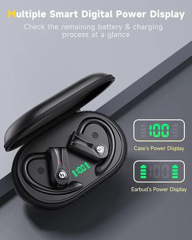 Alt view image 4 of 6 - Bluetooth Headphones Noise Canceling 4 Mics Clear Call Stereo Bass Sound 60H Playtime Wireless Charging Case Over Ear Earphones LED Digital Display Headset with Earhooks for Sports Running Workout Gym