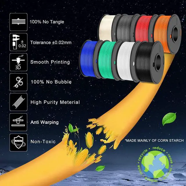 Alt view image 7 of 7 - SUNLU 250g PLA Filament 1.75mm Bundle,3D Printer Filament Bundle Multicolor, Neatly Wound PLA Filament, Individually Vacuum Packed,250g Spool,8 Rolls,Black+White+Grey+Transparent+Red+Blue+Orange+Green