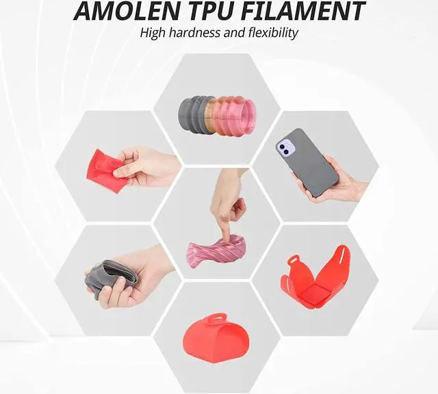 Alt view image 6 of 7 - AMOLEN TPU 3D Printer Filament 1.75mm, Flexible Soft TPU 3D Printing Filament Supports High Speed, 1kg Spool(2.2lbs), Black