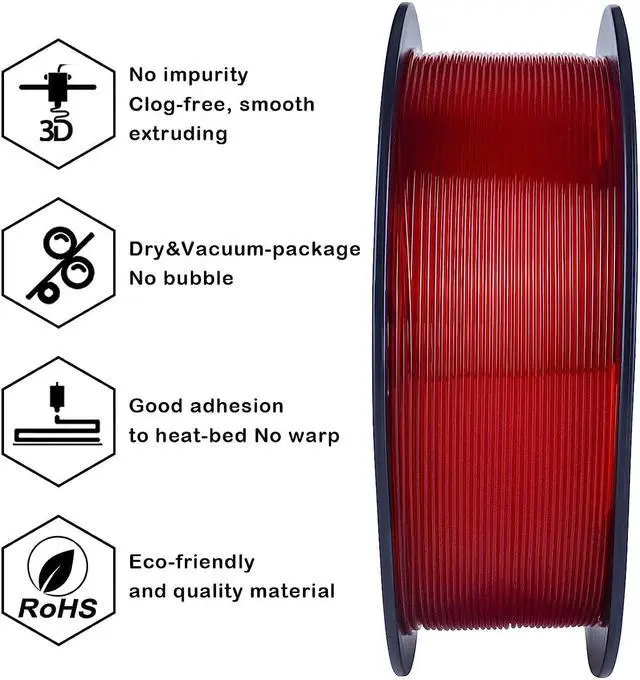 Alt view image 6 of 6 - ZIRO PLA Filament 1.75mm, Transparent Red 3D Printer Filament, Bright Pure Color Semi-Transparent Spool, Dimensional Accuracy +/- 0.03mm, Clear PLA Fits for Most 3D Printing FDM Printers, Red