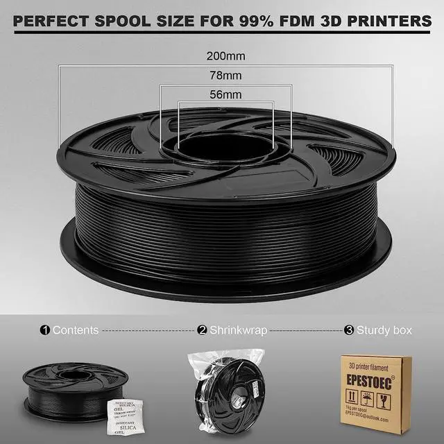 Alt view image 4 of 6 - 3D Printer Filament, pla Filament bundle1.75mm,PLA 3D Printer Filament Vacuum Packaging 1kg, Dimensional Accuracy +/- 0.03mm, Fit Most FDM 3D Printers (PLA deep Black 1-Pack)