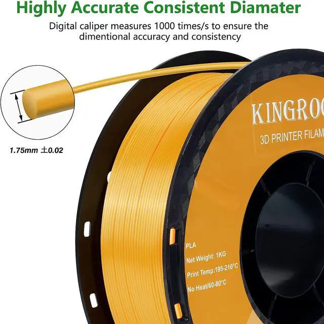 Alt view image 6 of 7 - Kingroon Silk PLA 3D Printer Filament, Dimensional Accuracy +/- 0.03 mm, 1 kg Spool(2.2lbs), PLA Shiny Filament 1.75 mm (Gold)