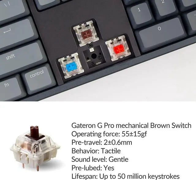 Alt view image 3 of 7 - Keychron K10 RGB Full Size Layout Hot-Swappable Mechanical Keyboard for Mac Windows, Multitasking 104-Key Bluetooth Wireless/USB Wired Gaming Keyboard with K Pro Brown Switch Aluminum Frame