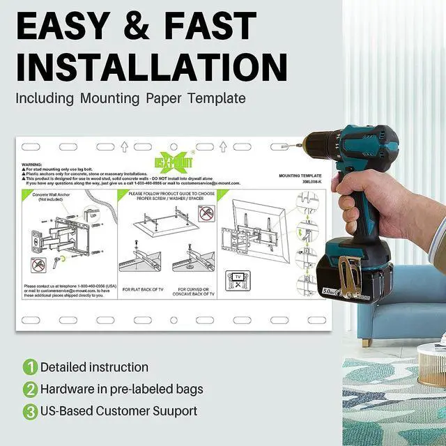 Alt view image 7 of 7 - Full Motion TV Wall Mount for Most 47-84 inch Flat Screen/LED/4K TV, TV Mount Bracket Dual Swivel Articulating Tilt 6 Arms, Max VESA 600x400mm, Holds up to 132lbs, Fits 8 12 16" Wood Studs