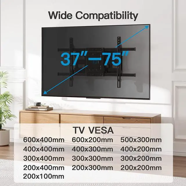 Alt view image 3 of 7 - TV Wall Mount Full Motion for Most 37-75 Inch TVs up to 132lbs, Wall Mount TV Bracket Articulating Swivel Tilt Extension Leveling Max VESA 600x400mm Fits 12/16" Wood Stud, PILFK1