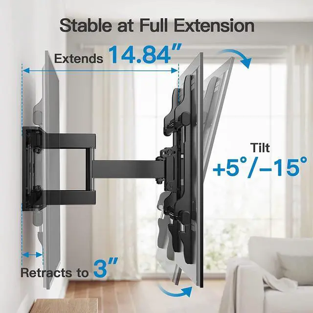 Alt view image 5 of 7 - TV Wall Mount Full Motion for Most 37-75 Inch TVs up to 132lbs, Wall Mount TV Bracket Articulating Swivel Tilt Extension Leveling Max VESA 600x400mm Fits 12/16" Wood Stud, PILFK1