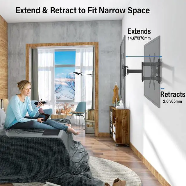 Alt view image 7 of 7 - Full Motion TV Wall Mount for Most 26-50 Inch TVs, Max VESA 300x300mm Wall Mount TV Bracket with Swivel Tilting Extension Level Adjustment for LED LCD Flat Curved TVs Up to 53 LBS MU0018