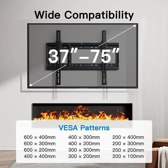 Alt view image 2 of 7 - Tilt TV Wall Mount Bracket Low Profile for Most 37-75 Inch LED LCD OLED Plasma Flat Curved TVs Large Tilting Mount Fits 16-24 Wood Studs Max VESA 600x400mm Holds up to 132lbs