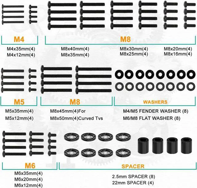 Alt view image 2 of 7 - WALI Universal TV Mounting Hardware Kit Set Includes M4 M5 M6 M8 TV Screws and Spacer Fit Most TVs up to 80 inch (UVSP), Black