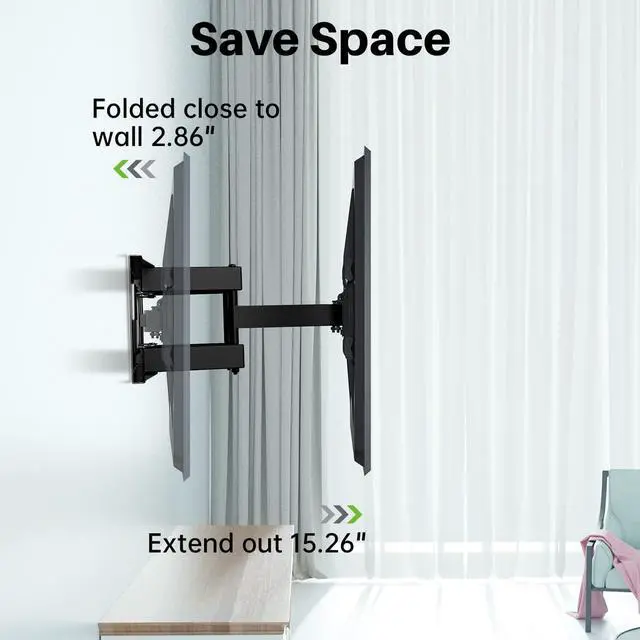 Alt view image 2 of 6 - Full Motion TV Wall Mount for 42"-82" TVs, Swivel and Tilt TV Mount, Wall Mount TV Bracket with Articulating 6 Arms, Max VESA 600x400mm, 120 lbs, 16" Wood Studs with Wall Drilling Template