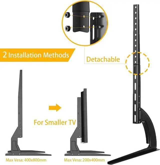 Alt view image 5 of 7 - 5Rcom TV Stand Mount, Universal TV Stand Tabletop for 22 to 65 inch Plasma LCD LED Flat Screen TVs, TV Legs, Holds up to 88lbs, Max VESA 800 x 500mm, Height Adjustable TV Base,