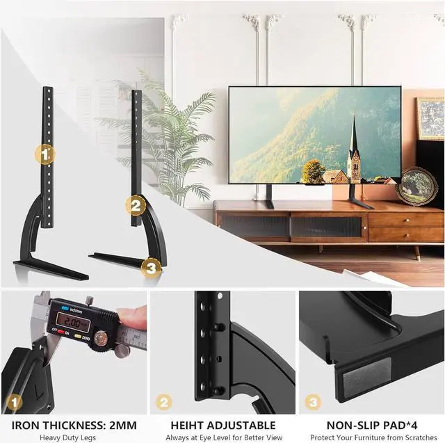 Alt view image 4 of 7 - TAVR Universal Table Top TV Stand Base/Legs for Most 32 37 40 42 47 50 55 LCD LED Plasma Flat Screen TVs, Height Adjustable Replacement Stand, Holds up to 88 lbs, Max VESA 800x400 mm