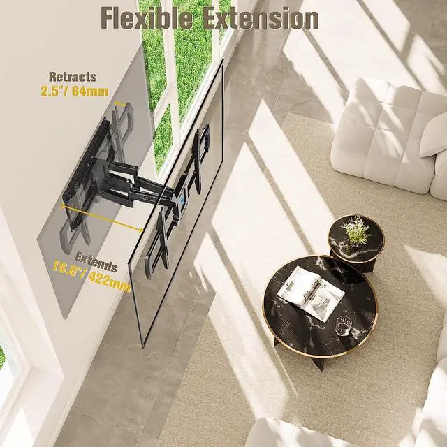 Alt view image 3 of 7 - Mounting Dream TV Wall Mount, UL Listed Full Motion Mount Bracket for 42-84 Inch Flat Screen TVs, Swivel Articulating Dual Arms, Max VESA 600x400mm, 100 LBS Loading, Fits 16 Inches Wood Studs, MD2296