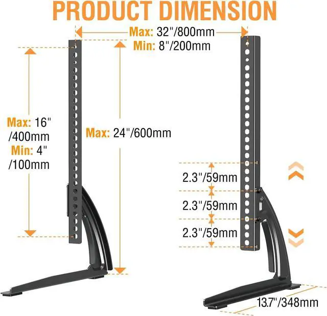 Alt view image 5 of 7 - ELIVED Universal Table Top TV Stand for Most 27 to 55 inch LCD LED Plasma Flat Screen TVs, TV Base Height Adjustable Leg Stand Holds up to 88 lbs, VESA up to 800x400mm, YD1014