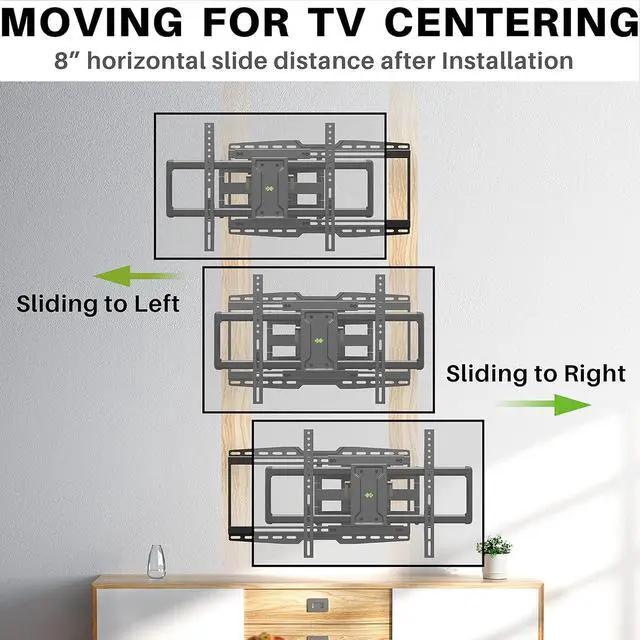 Alt view image 4 of 7 - Full Motion TV Wall Mount Bracket fits for 32-90" TVs Holds up to 150lbs with Sliding Design for TV Centering, Swivel, Tilt, Max VESA 600x400mm, Arms for 16", 18", 24" Studs