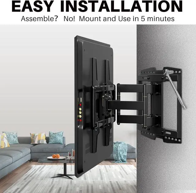 Alt view image 7 of 7 - Full Motion TV Wall Mount Bracket fits for 32-90" TVs Holds up to 150lbs with Sliding Design for TV Centering, Swivel, Tilt, Max VESA 600x400mm, Arms for 16", 18", 24" Studs