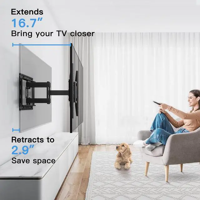 Alt view image 4 of 6 - Full Motion TV Wall Mount for 37-75 inch Flat/Curved TVs, Wall Mount TV Bracket Swivel and Tilt, TV Mount Fits 8/12/16" Wood Stud with Loading Capacity up to 100lb, Max VESA 600x400mm, PILF3