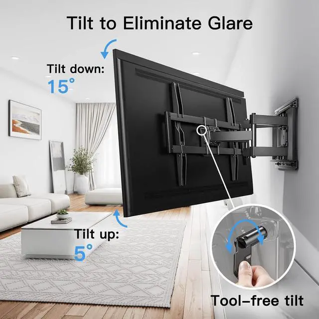 Alt view image 6 of 6 - Full Motion TV Wall Mount for 37-75 inch Flat/Curved TVs, Wall Mount TV Bracket Swivel and Tilt, TV Mount Fits 8/12/16" Wood Stud with Loading Capacity up to 100lb, Max VESA 600x400mm, PILF3