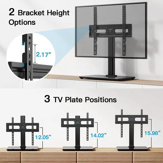 Alt view image 6 of 7 - PERLESMITH Universal TV Stand Table Top TV Base for 32 to 60,65 inch LCD LED OLED 4K Flat Screen TVs-Height Adjustable TV Mount Stand with Tempered Glass Base, VESA 400x400mm,Holds up to 88lbs PSTVS15