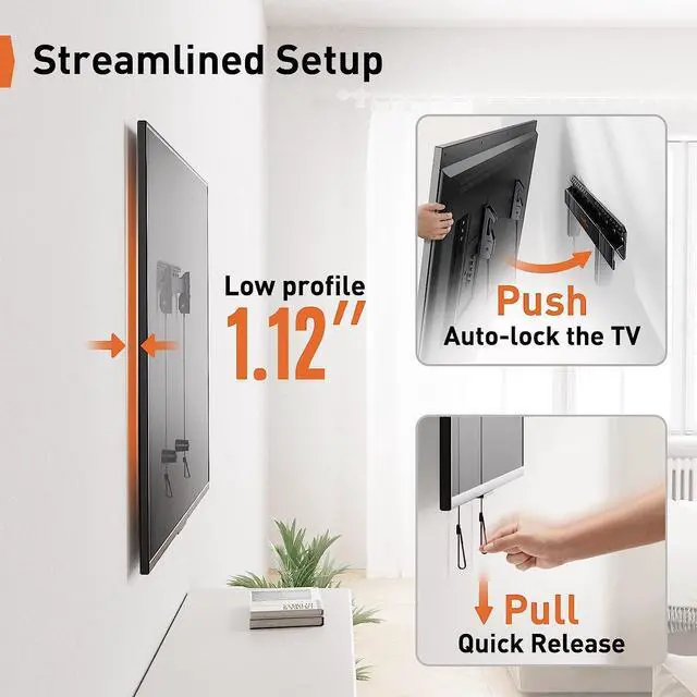 Alt view image 5 of 5 - Studless TV Wall Mount for Most 24-55 Inch TVs up to 100 lbs, Heavy-Duty No Drill TV Mount, Drywall TV Bracket with Max VESA 400x400mm, No Stud, Easy Install, Low Profile, PGMT7