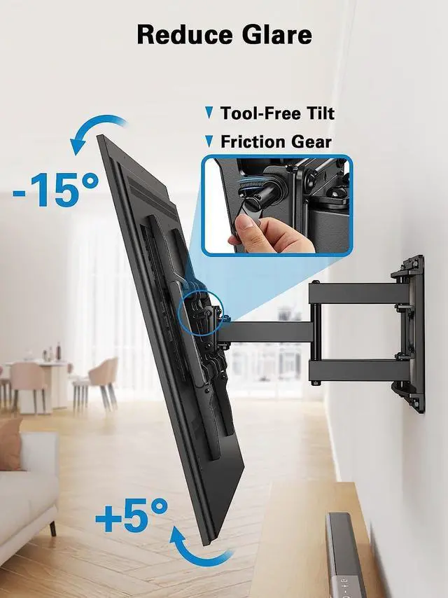 Alt view image 5 of 7 - Full Motion TV Wall Mount for 4082 inch Flat or Curved TVs Smooth Swivel & Extension Tool-Free Tilt with Heavy-Duty Arms Max VESA 600x400mm up to 110 lbs Fits 12/16 Wood Studs PILF11