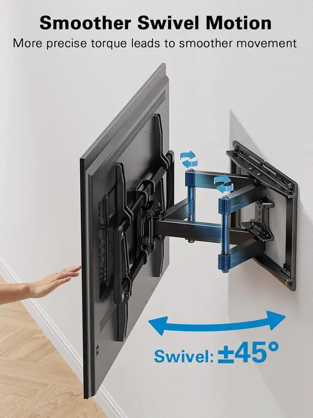 Alt view image 6 of 7 - Full Motion TV Wall Mount for 4082 inch Flat or Curved TVs Smooth Swivel & Extension Tool-Free Tilt with Heavy-Duty Arms Max VESA 600x400mm up to 110 lbs Fits 12/16 Wood Studs PILF11