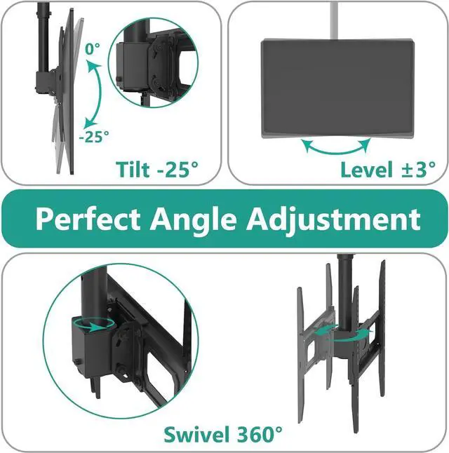 Alt view image 4 of 7 - WALI Ceiling TV Mount, Full Motion Adjustable Mount Bracket Fits Most LED, LCD, OLED 4K TVs 26 to 65 inch, up 99lbs, Mounting Holes 400x400mm (CM2665-P), Black