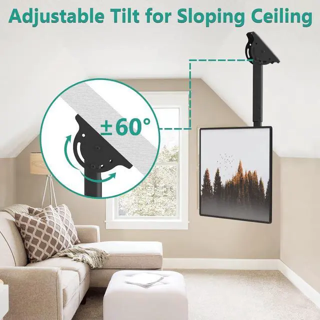 Alt view image 5 of 7 - WALI Ceiling TV Mount, Full Motion Adjustable Mount Bracket Fits Most LED, LCD, OLED 4K TVs 26 to 65 inch, up 99lbs, Mounting Holes 400x400mm (CM2665-P), Black