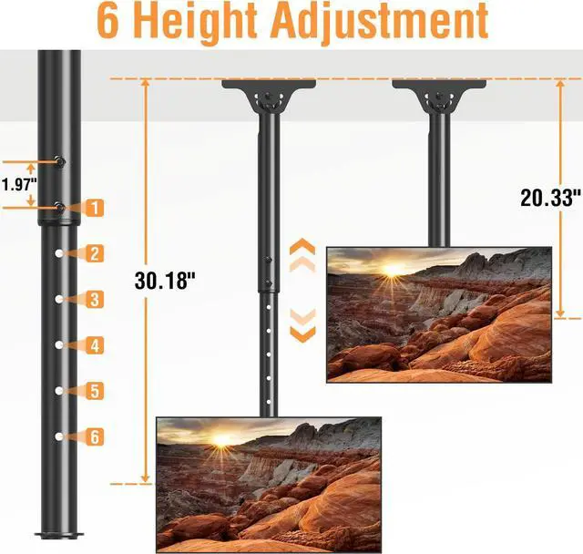Alt view image 3 of 7 - Ceiling TV Mount Fits Most 26-65 Inch LED, LCD OLED Flat Screen TVs, Full Motion Height Adjustable TV Mount Bracket, Swivel and Tilt TV Bracket, Max VESA 400x400mm, Holds up to 99 lbs.